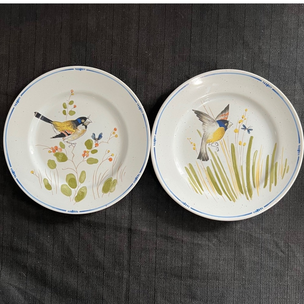 Fitz and Floyd Oiseau Bird Salad Plates Set of 2 Vintage 1977 Japan Speckled 7.5
